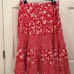 Susan Graver-L-New-Bright Coral/pleated pull on skirt